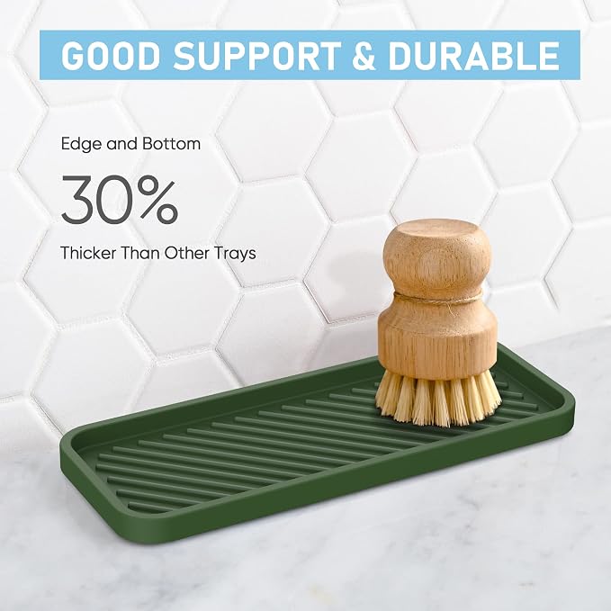 Silicone Sponge Holder, Kitchen Sink Organizer Tray（Green）