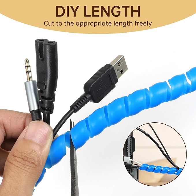 Spiral Cable Wrap, 10ft Cable Sleeves for Cords, Flexible Cable Management Sleeve for Computer, Power, Audio & Video Cords (Blue, 3/8")