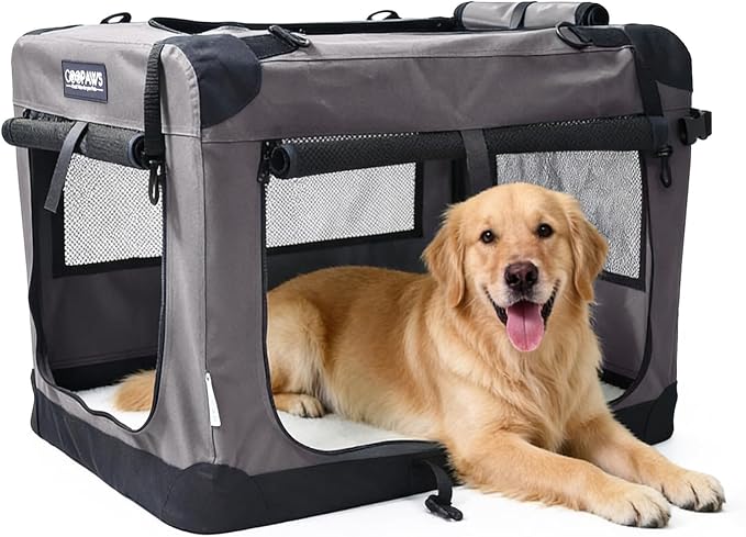 Jespet 3 Door Soft Dog Crates Kennel for Pets, Folding Travel Pet Carrier | 3 Mesh Doors 36'' Dog House, Locking Zipper, Easy to Install, Steel Frame, Removable Crate Pad, For Indoor & Outdoor Use