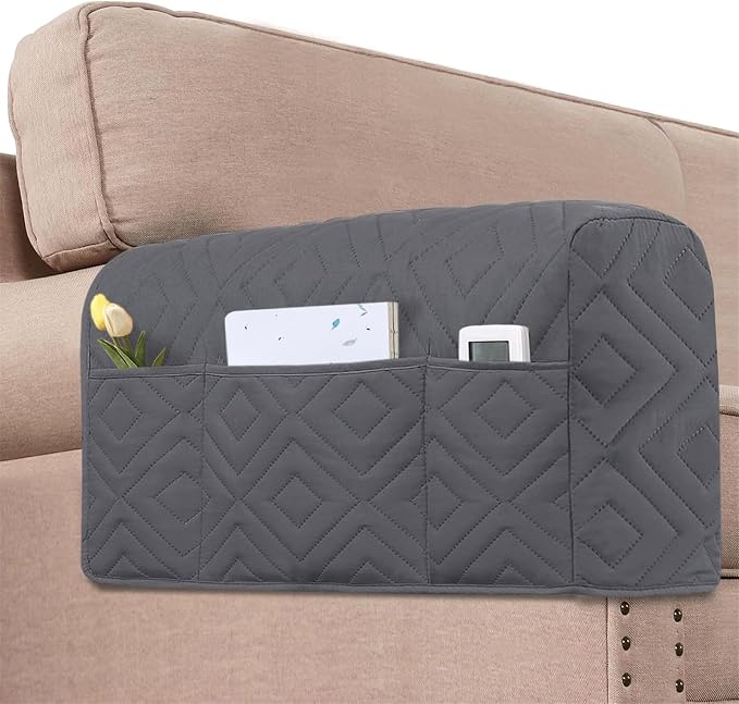 2Pcs Armrest Chair Covers for Sofa Waterproof Couch Arm Covers Armchair Covers for Arms Sofa Arm Covers Sofa Armrest Organizer for Magazine,Tablet,Phone (Grey)