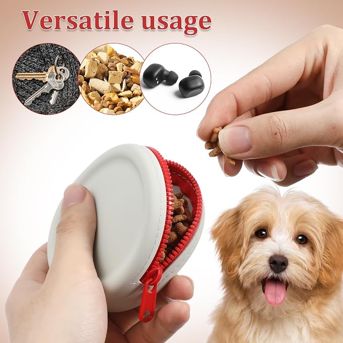 2pcs Silicone Dog Treat Pouches Featuring Reliable Zipper, Round Portable Storage Bags for Small Items and Keys, Stylish Travel Organizer for Pet Training the Go