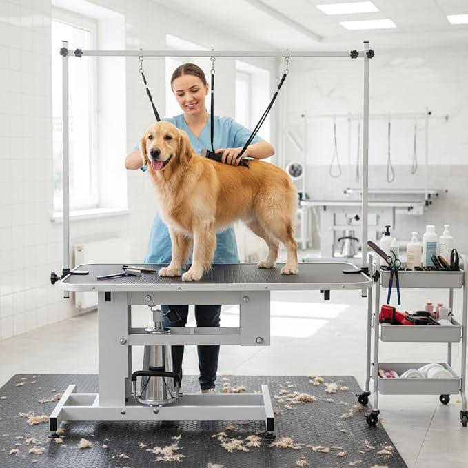 Garvee 43.3 in Hydraulic Pet Grooming Table, Professional Hydraulic Grooming Table w/Max 350 LBS Loading Capacity, 3 Adjsutable Nooses, Adjustable Height Range 22 in -39 in | w/Max 350 LBS Loading Capacity, 3 Adjsutable Nooses, Adjustable Height Range ...