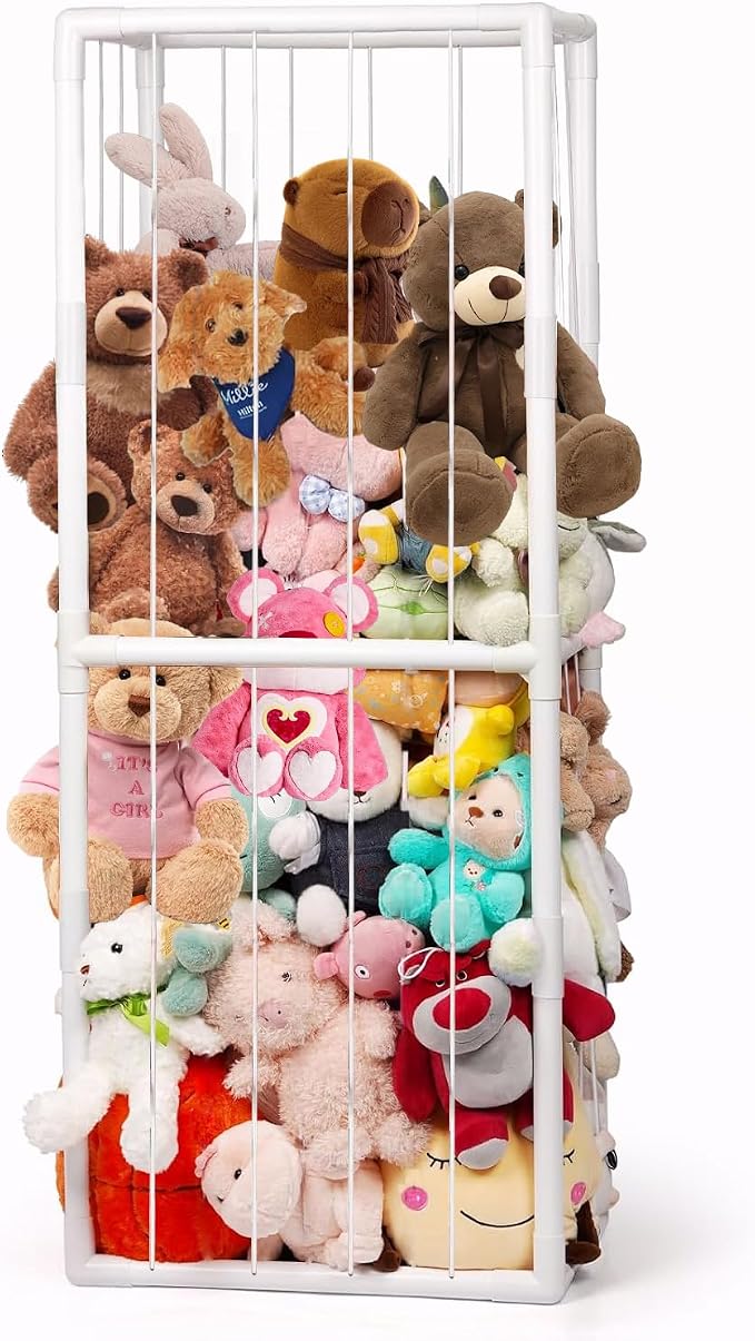 Stuffed Animal Storage, Kids Toy Zoo Storage Organizer with Elastic Band, Thicken PVC Tube Large Stuffed Animals Holder for Nursery Playroom Bedroom Room Furniture Plush Storage(White)