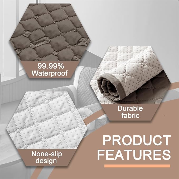 Water-Resistant Sofa Armrest and Headrest Covers with Side Pocket | Keep remotes close quilted polyester helps guard against wear, pet scratches, and kids' messes silicone backing adds grip