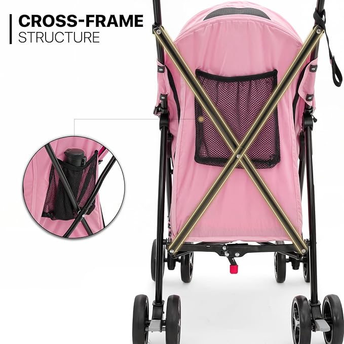 MoNiBloom Pet Stroller for Small/Medium Dogs and Cats up to 22 lbs, Pink | Foladble 4 Wheels Easy-Fold Puppy Cage Jogger Stroller with Sun Cover, Pad and Rear Storage Bag, Breathable and Visible Mesh