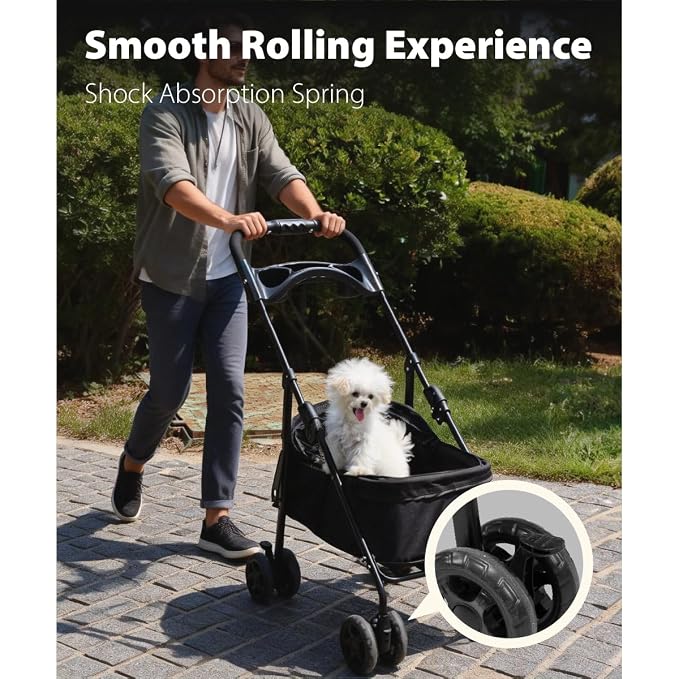 One-Click Foldable Pet Stroller, Lightweight Fixed Carrier Cart for Small Medium Dogs Cats, Portable Travel Small Dog Stroller Up to 40 lbs,Large Cat Stroller, Black ﻿