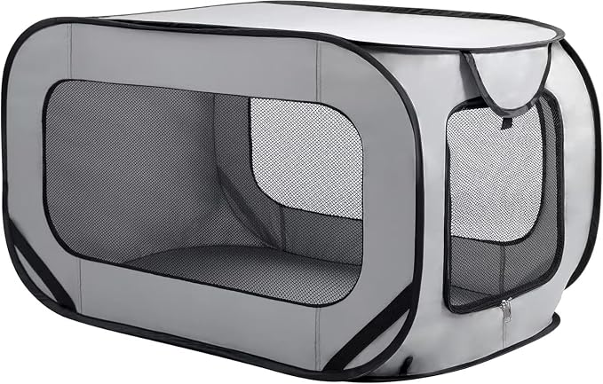Foldable Dog Kennel for Medium Dogs 36-inch, Portable Waterproof Dog Crate, Pop-Up Indoor/Outdoor Pet Cage & Car Seat Travel Bed (Grey)