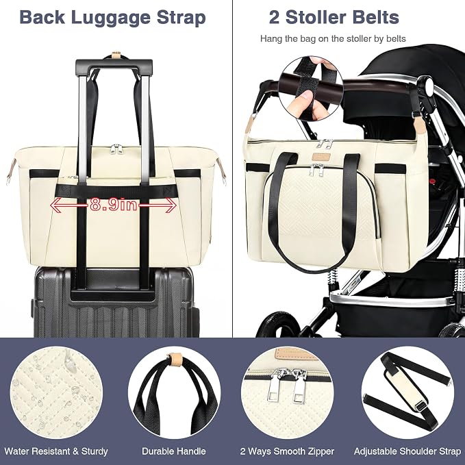 Diaper Bag Tote for Baby 7PCS, Large Mommy Bag with Portable Changing Pad | Multifunctional Hospital Bags for Labor and Delivery with Pacifier Case and Organizer Pouches,Travel Baby Bag for Boy Girl