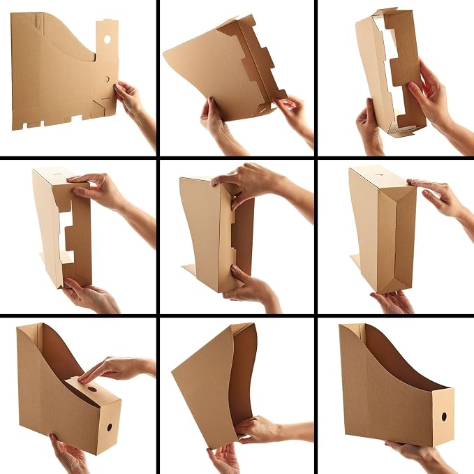 Juvale Corrugated Cardboard Magazine Holder - 3.5 x 10.2 x 10.6 in, Brown, 8-Pack - Magazine File Holder & Document Organizer with Removable Labels