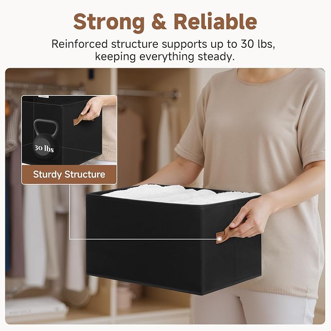 StorageWorks Closet Storage Bins, Black, Large, 3-Pack | Storage Bins for Shelves, Closet Organizers and Storage Baskets, Fabric Clothes Organizer, Foldable Laundry Baskets