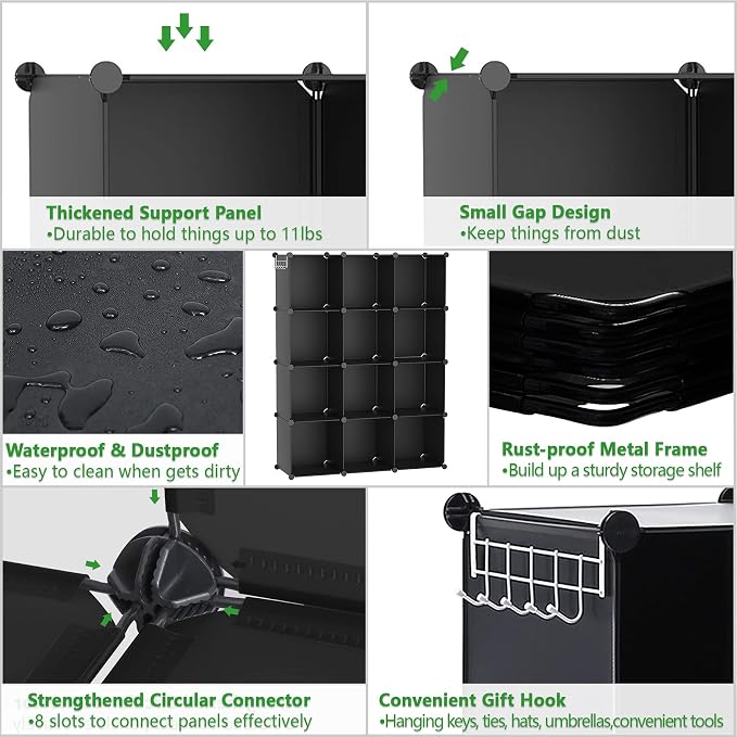 C&AHOME Cube Storage Organizer, 12-Cube Shelf Units, Closet Cabinet Black | DIY Plastic Modular Bookshelf, Stackable Clothes Organizer Shelving Ideal for Home, Bedroom, 36.6" L x 12.4" W x 48.4" H