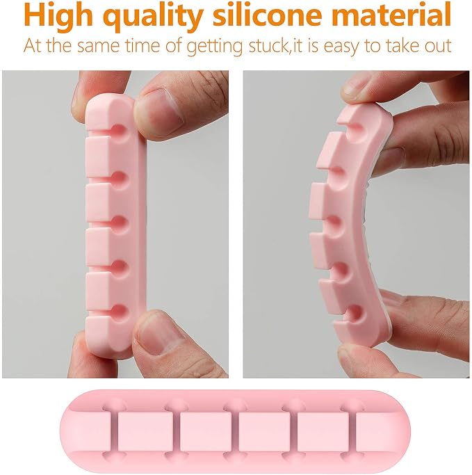 TviewSmart Cord Organizer for Desk, 5 Pack Cord Holders, Cable Clips, Pink | Silicone cable management clips self adhesive for nightstand and charger, 7-5-3-1-1 slots hold USB and phone cords up to 6 mm
