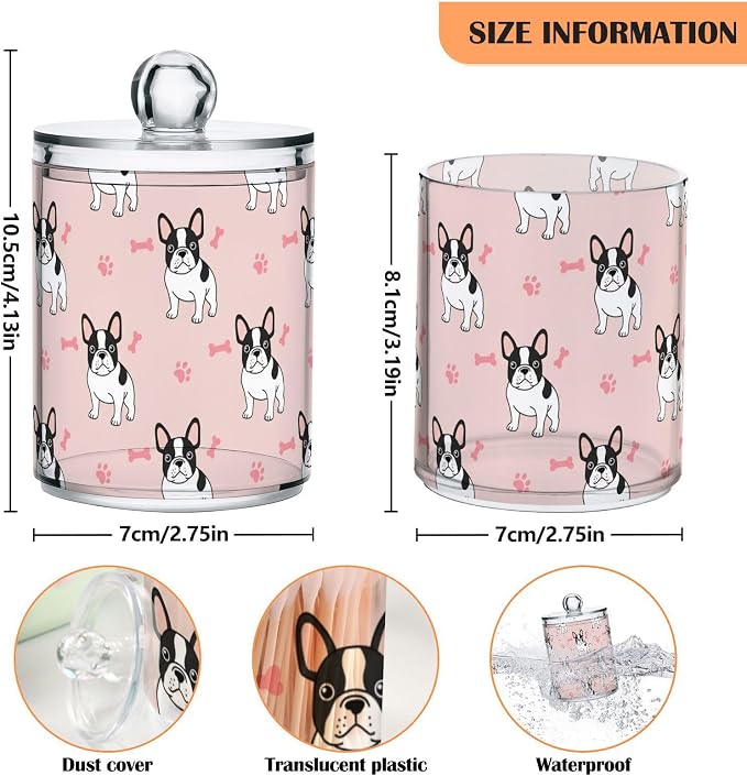 DOMIKING 2 Pack Plastic Cotton Swab Ball Pad Holder Dog Pink Pets Print Jars Bathroom Storage Organizer Bathroom Jars with Lid for Cotton Rounds Floss Picks Hair Accessories