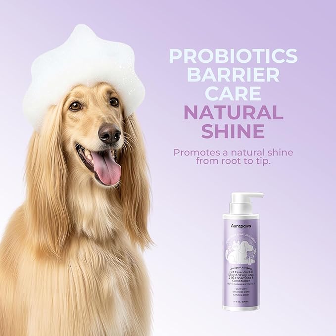 2-in-1 Dog Shampoo and Conditioner, Probiotic Pet Shampoo for Moisturizing & Detangling, Smooths Dry, Frizzy Coats, Dog Grooming Shampoo for Long and Short-Haired Coat Care, 17oz, 2-Pack