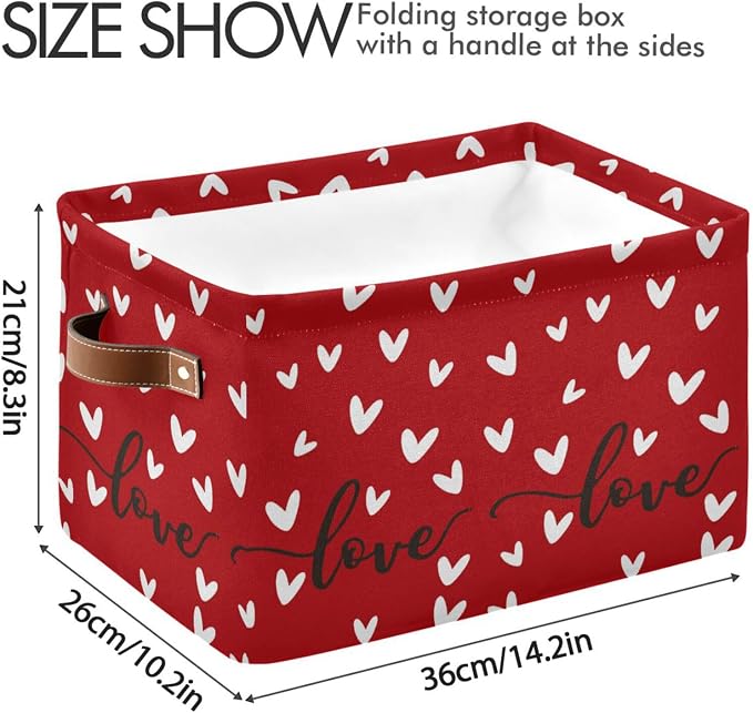 Red White Black Love Heart Storage Basket Fabric Kitchen Baskets Happy Valentine's Mother's Day Open Home Storage Bins Boxes Foldable Organizer Bag Cloth Toy Book Shelf Baskets 16×12×8 IN 2 Pack