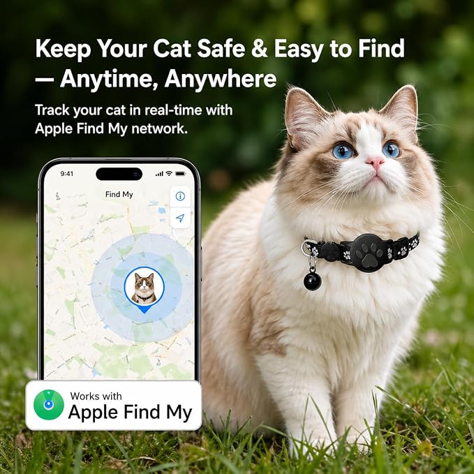 Pet Tracker,GPS Collar for Cats,Smart tag,Waterproof Compatible with Find My,No Monthly Fee,Advanced Tracking Solution Smart Collar for Pet Safety Ideal Small Large Cats(iOS User)