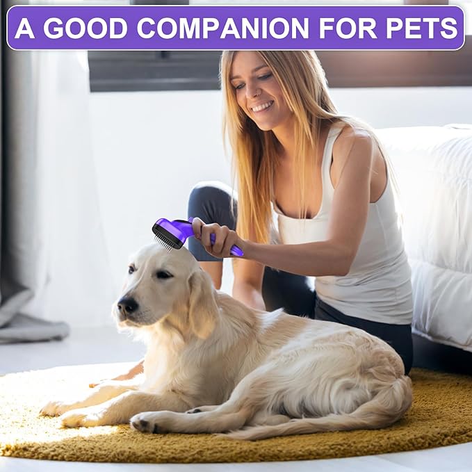 Self Cleaning Slicker Brush for Dog, Cat, Skin Friendly Shedding & Grooming Tool for Long and Short Haired Pets, Easy Clean Retractable Bristles, Purple