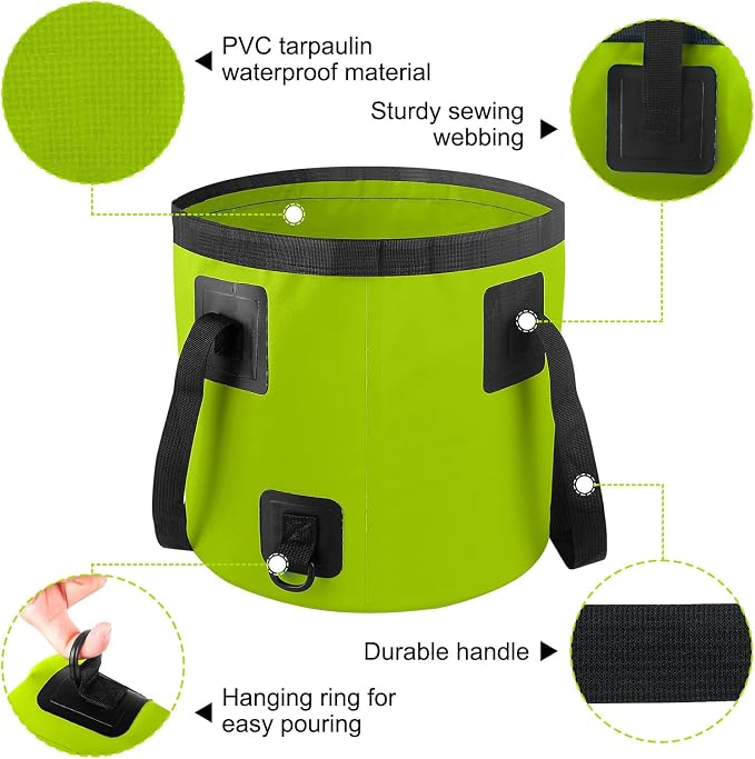 5 Gallon Collapsible Bucket with Handle Car Wash Bucket Cleaning Supplies | Foldable Water Storage Container for Camping Fishing Gardening, Portable Laundry Wash Basin for RV Swamp Emergency Prep Green