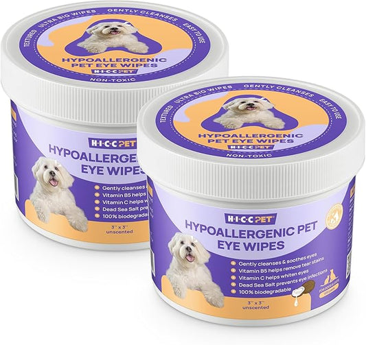 HICC PET Eyes Wipes for Dogs & Cats, Vet-Recommended Dog Eye Infection Treatment, Gently Remove Tear Stain, Debris, Discharge - Hypoallergenic Pet Eye Wash Cleaner for Eyes, Wrinkle, Face - 200pcs