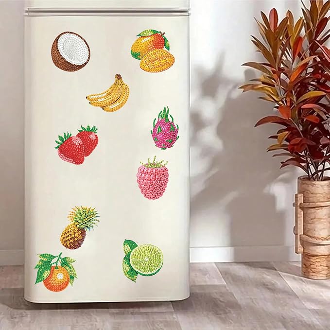 20pcs Fruit 2D Acrylic DIY Diamond Painting Fridge Magnets | Fridge Magnets 20 Pieces Diamond Painting Kit 2D Acrylic PET Magnetic Food Series DIY Art Home Car Decor Beginners Gift