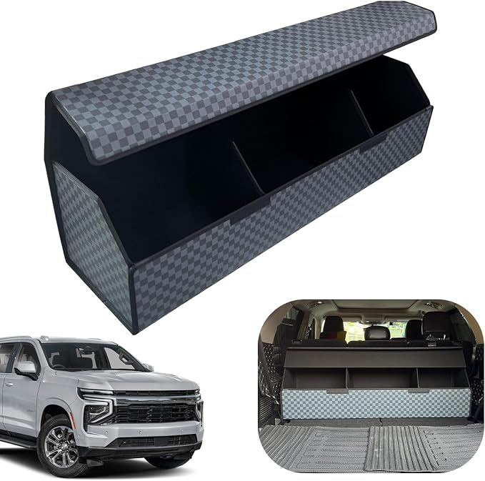 Car Trunk Organizer for For Chevy Tahoe - Custom Fit,Easy Installation，Large Space Outdoor Trunk Organizer with Leather,Hook and Loop Fastener,4-Layer Cover,For Chevy Tahoe 2021-2025