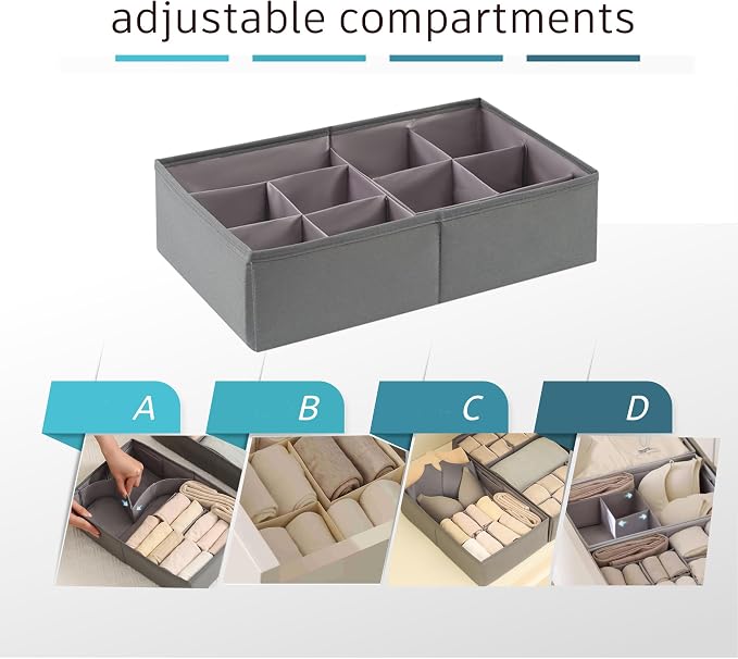 Drawer Organizer Clothes, Adjustable Dividers and Can Change the Size of the Dividers According , Can be Used in the Bedroom, Nursery and Closet Organizer or Storage, Underwear, Socks (Grey, Small)