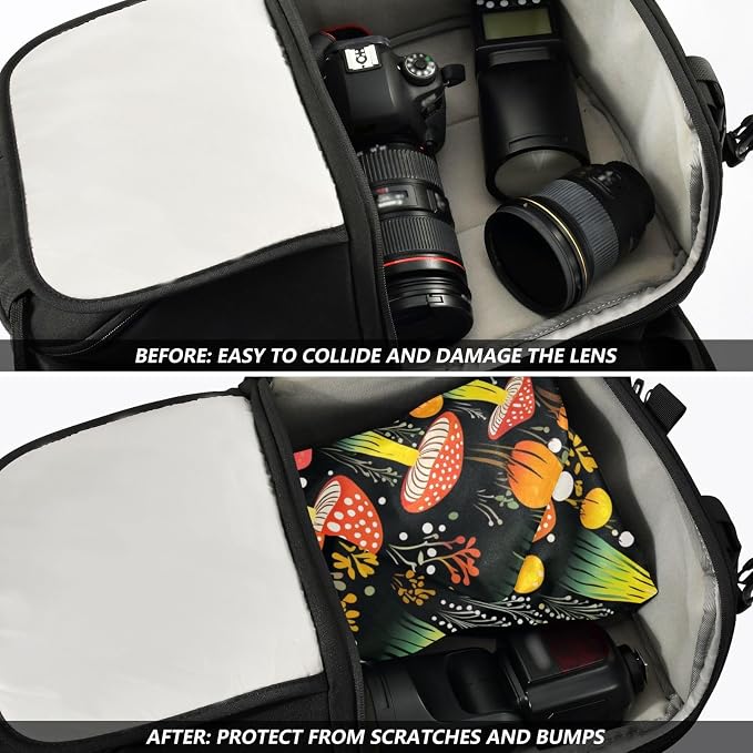 JIPONI Mushroom Fall Makeup Bag, Self-Adhesive Magic Wrap Cloth, Portable Cosmetic Organizer, Camera Lens Protector, Travel Storage for Beauty Essentials, 21.7"x21.7"