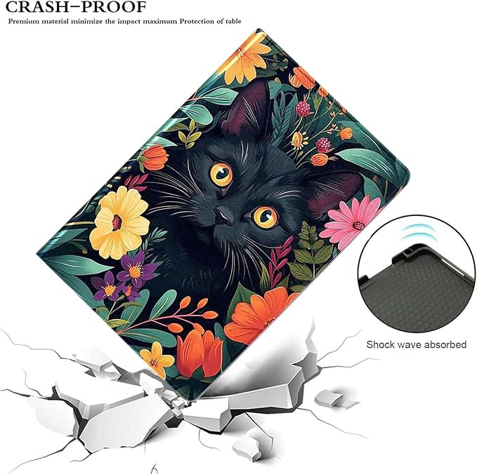 for Samsung Galaxy Tab S6 10.5" Tablet Case(Model SM-T860/T865/T867) 2019 Release,Premium Leather Folio Stand Auto Wake/Sleep,Multiple Viewing Stand,Black Cat in Garden