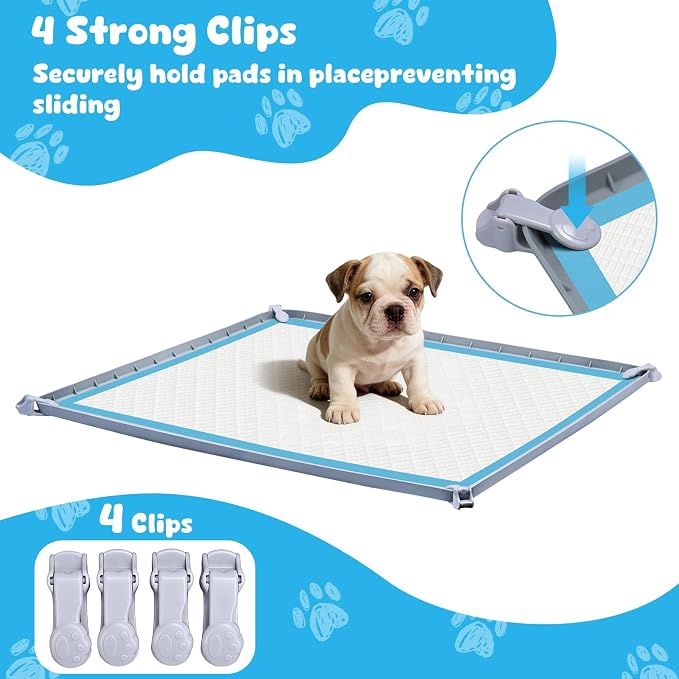 Pee Pad Holder, 24×24 Inch Thickened Silicone Dog Pee Pad Holder Tray | Non Slip Raised Edge Anti Spill Puppy Pad Holder with 4 Fixed Clamps, Easy Cleaning Floor Protection for Puppy Potty Training