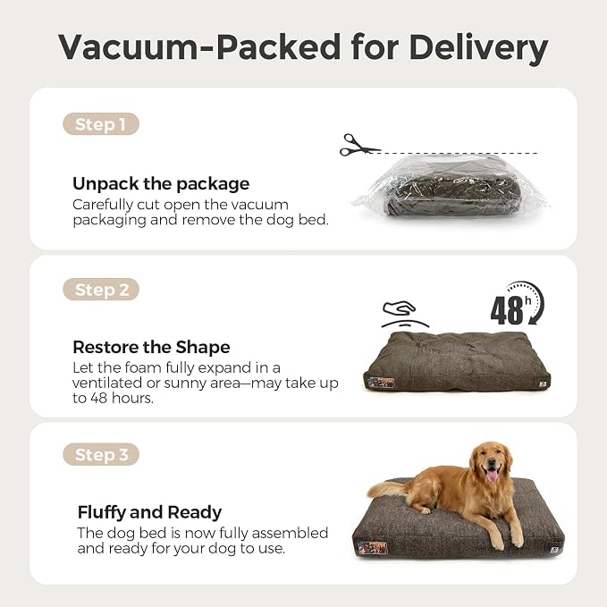 Sytopia 42 Inch Indestructible Durable Dog Beds for Extra Large Dogs, Chew Proof Waterproof Pet Crate Pad with Machine Washable Removable Cover, Great for Indoor, Outdoor, Crate, Patio Use, Brown