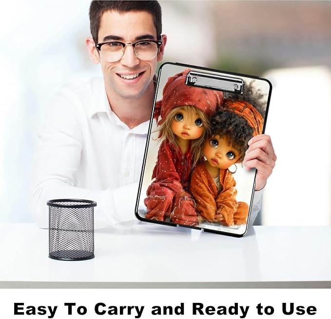 Heavy Duty Storage Clipboard, Slim Nursing Clipboard with Internal Pen Case, Portable File Organizer Case for A4 Letter Size Paper Office Medical Professionals, Two Little Girls