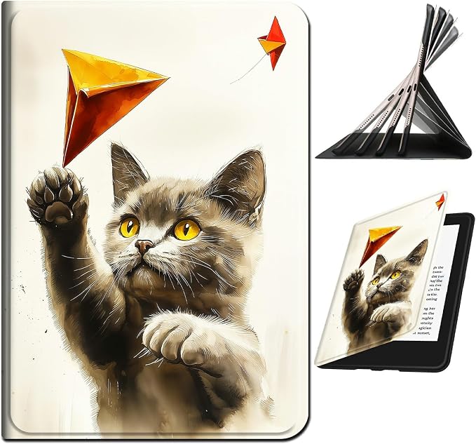 Case for Samsung Galaxy Tab S8 Plus 2022/S7 FE 2021/S7 Plus 2020 12.4" | Slim Leather Smart Cover with Multi-Angle Anti-Slip Stand [Auto Wake/Sleep] Shell for Women Men, Gray Cat Painting