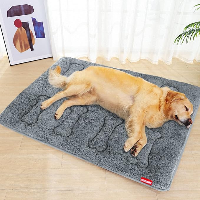 Dog Bed Crate Mat(42" X 28") 2 Pack, Soft Plush Dog Bed Pad | Machine Washable Crate Pad, Dog Sleeping Mat with Anti Slip Bottom, Grey