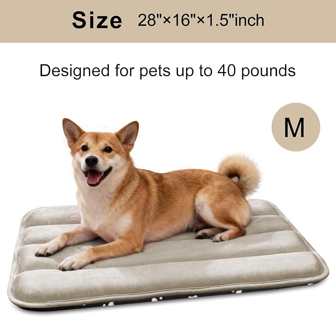 Dog Bed Mat, Reversible Dog Crate Pad with Washable Kennel Mat and Soft Foam, Flat Pet Bed for Dogs & Cats, for Crates Carriers & Travel (Light Brown, 28" L*16" W*1.5" Th)