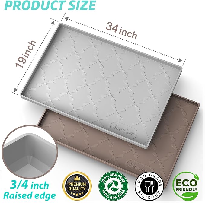 Waterproof Under Sink Mat 34" x 19" Cabinet Protector Silicone Mat | Heavy Duty Deep Drip Tray, Extra Thick Non Slip Liner for Kitchen & Bathroom, Pets, Organizer, Storage, Boots, Home Essential
