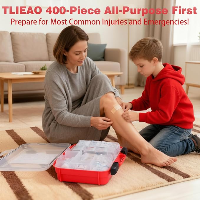 400 Pieces All-Purpose First Aid Kit, Organized Dual-Layer Wall | 100-Person, Professional Medical Kit For Home, Car, Camping, Travel, Office, Outdoor, Business & Sports