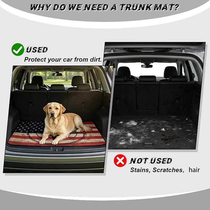 Howilath American Flag Stylish Car Trunk Mat Universal Cargo Liner Non-Slip & Dustproof Vintage Compass Rear Trunk Protection for Daily & Outdoor Use