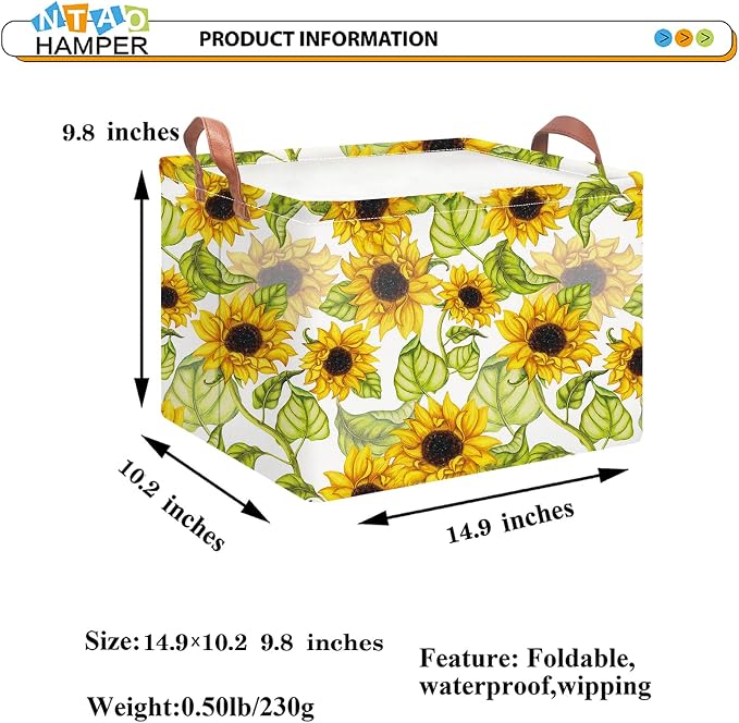NTAOHAMPER Rectangular Storage Basket Empty,Storage Bin with Handles,Room Decor,Gift Basket,Book Box(Sunflower)