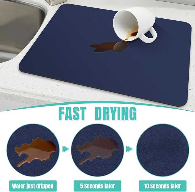 Coffee Mat Super Absorbent Dish Drying Mat Coffee Bar Mat 17"x 30", Blue