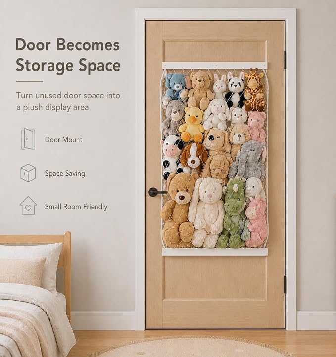 Stuffed Animal Storage Holder, Elastic Stuffed Animal Net,Door/ Wall Mount Length Adjustable Hanging Stuffed Animal Organizer, Plushie Net For Nursery Play Room-White Boards Patent