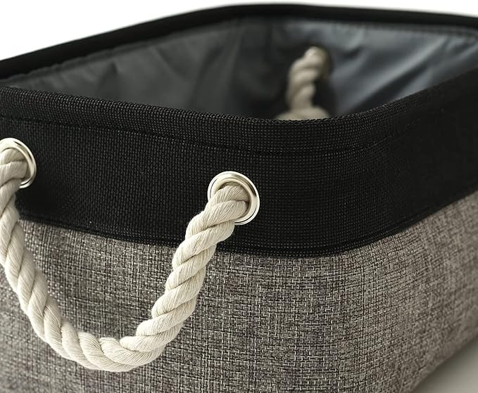 Storage Basket for Organizing - 12x8x5.2 inch Small 6 Pack Collapsible Storage Bin for Shelves with Rope, Fabric Storage Cubes for Cloth Gift Toy Decorative Organizer (Black & Grey)