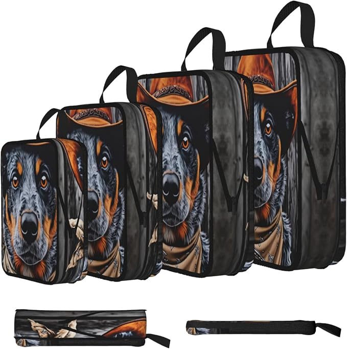 Australian Cattle Dog Compression Packing Cubes Set Of 4, Lightweight Expandable Travel Organizer Bags With Double Zipper For Vacation Business