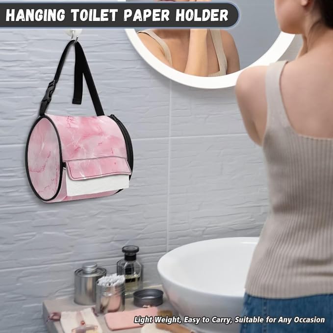Pink Marble Wall Mounted Toilet Paper Holder Moisture Resistant Portable Tissue Roll Paper Holder Hanging Bathroom Tissue Towel Roll Holder 6.3 * 6.3 * 6.3 Inch