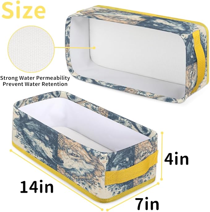 Wolf Fierce Flowers Bathroom Storage Basket, Foldable with Handle Open Countertop Paper Towel Decorative Box, Toilet Tank Top Shelf Baskets for Home Closet Bedroom Living Room Office