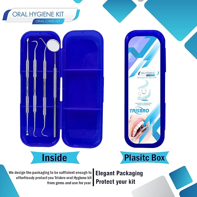 Dental Care Set Dentist Tools Kit, Professional Calculus and Plaque Remover Set, Dental Hygiene Kit, Teeth Plaque Remover Tool Metal Tooth Pick and Dental Mirror(Blue)
