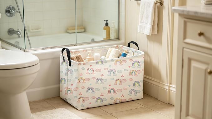 Sanjiaofeng Rectangular Rainbow Basket,Storage Bins with Handles,Dirty Clothes Basket,Rainbows Room Decor(Big Rainbow)