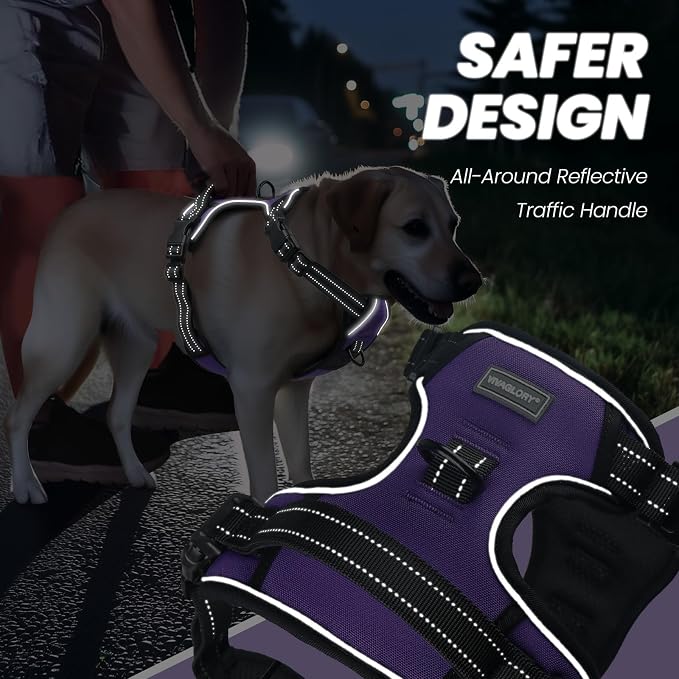VIVAGLORY No Pull Dog Harness Vest Harness, L, Purple - Plain | with Handle Front and Back Clip for Training & Pulling, No Pull & Escape Proof Padded Adjustable for Pet Puppy
