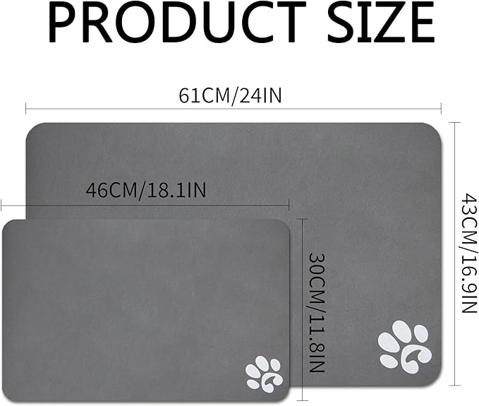 YCT Pet Cat Food Mats - Non Slip Super Absorbent, with Footprints Logo, 24 x 16.9 inches, Dark