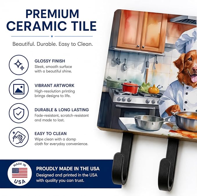 Caroline's Treasures Nova Scotia Duck Tolling Retriever The Chef Leash or Key Holder Wall Hooks, Key Hooks Holder, Coat Rack Wall Mount, Coat Hooks, Hooks for Hanging Keys, Towels, Aprons, Leashes | Nova Scotia Duck Tolling Retriever The Chef artwork o...