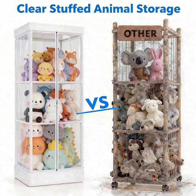 Clear Stuffed Animal Storage Organizer with Zippered Waterproof & Dustproof Cover, Large Stuffed Holder.